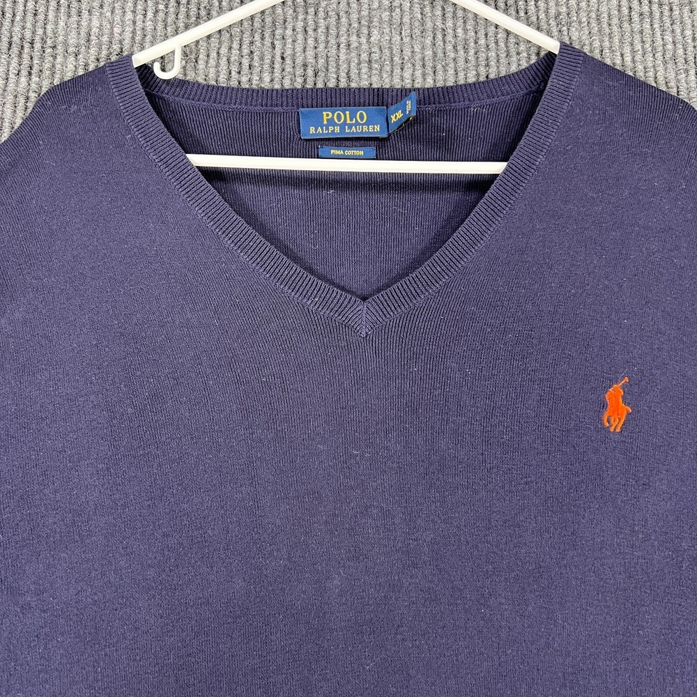 Polo Ralph Lauren Sweater‎ Mens 2XL XXL Blue Long Sleeve V Neck Pima Cotton